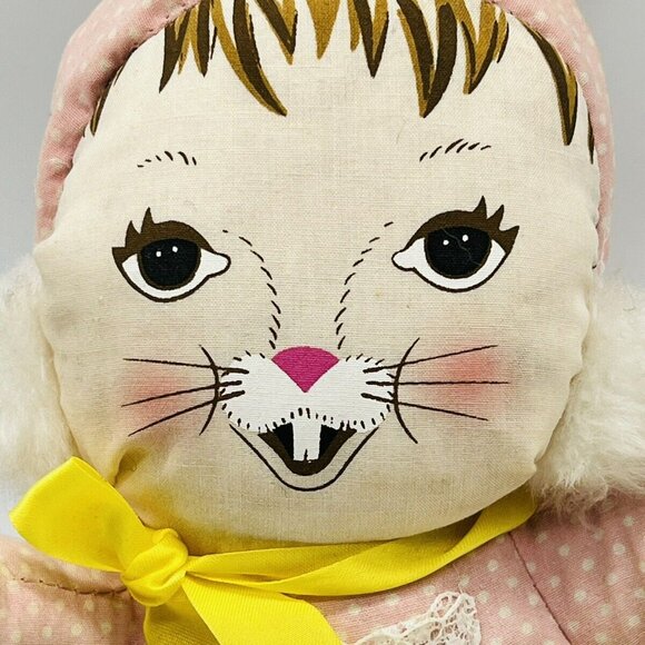 Well Made Toy Bunny Rabbit Yellow Pink Polka Dots Vintage 1983 Plush Doll - Picture 2 of 6
